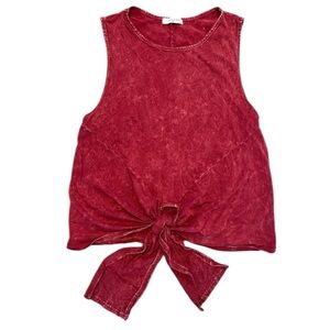 Lida Kate Red Maroon Tie Front Stonewash Crew Neck Tank Top Size Medium